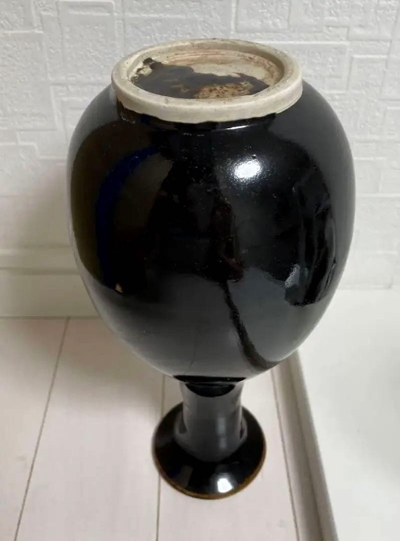 中国 定窑 黑釉瓶 骨董品 陶芸 古美術。