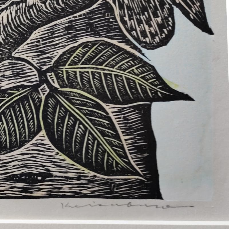 ☆手島圭三郎☆「ふくろうと少女、花」木版画　全紙サイズ　未使用額！