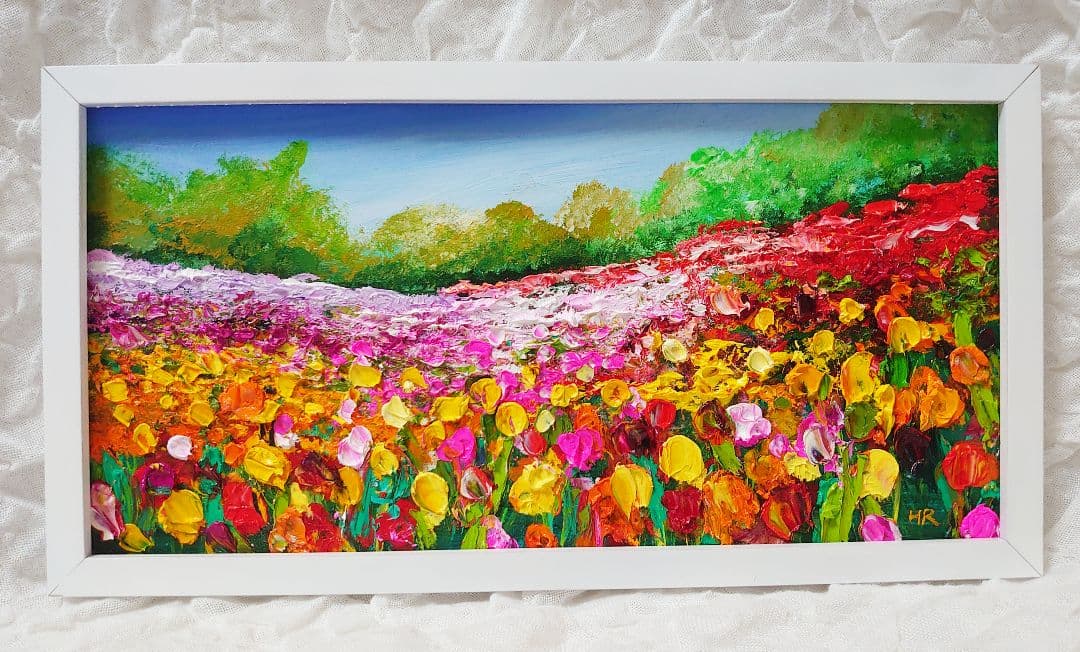 油絵 絵画【春のお花畑】