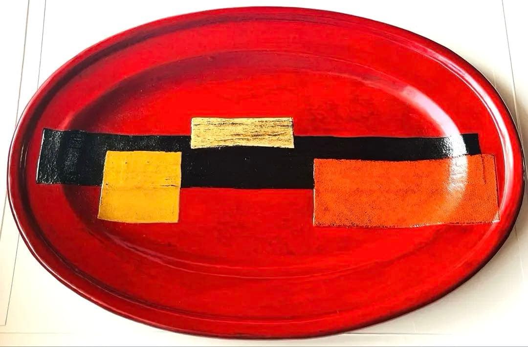 新品未使用　作家もの　楕円型　漆器盆