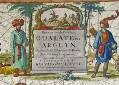 額装品　17世紀　J. ヴァン クーレン作　「西サハラの海岸線」　海図　大型作品
