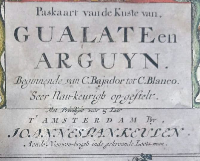 額装品　17世紀　J. ヴァン クーレン作　「西サハラの海岸線」　海図　大型作品