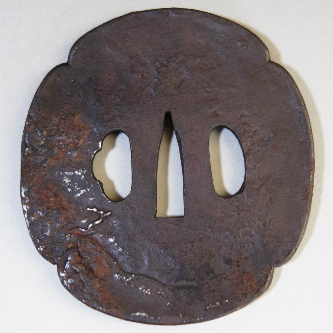 【賢人松下談義図鍔 銀銅象嵌】 鍔 鐔 鉄地 刀装具 日本刀 武具 江戸 骨董