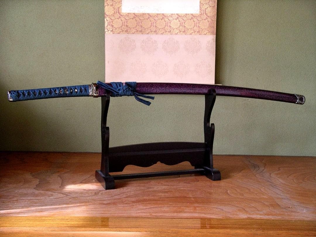 関の美術刀剣 戦国武将 上杉謙信 姫鶴一文字 紫梨地鞘 大刀 模造刀 模擬刀