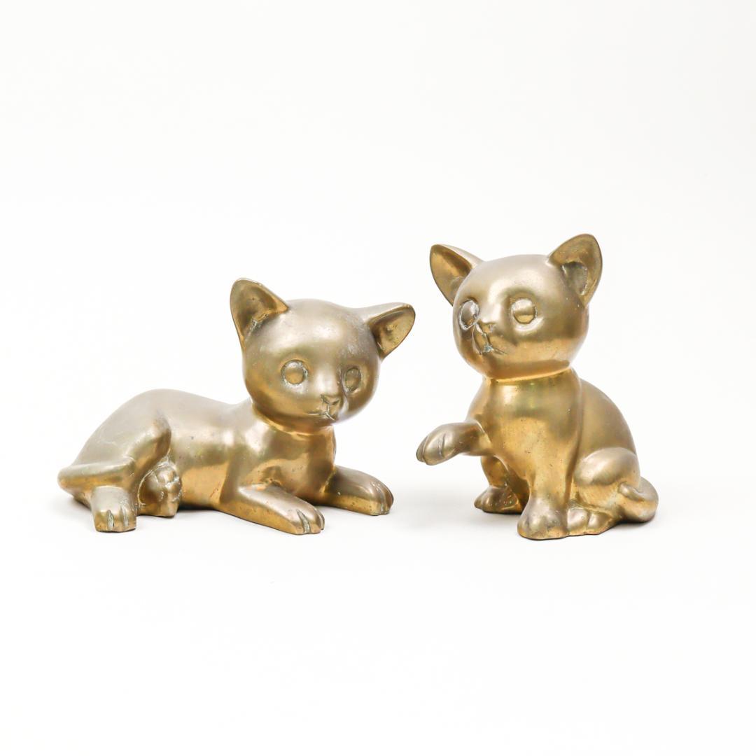 真鍮製 Brass 仔猫 2体 置物