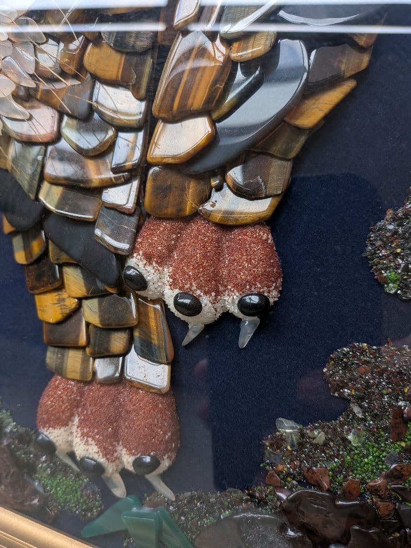 天然石虎アート作品 大きなサイズ　宝石画　タイガーアイ 縁起物！