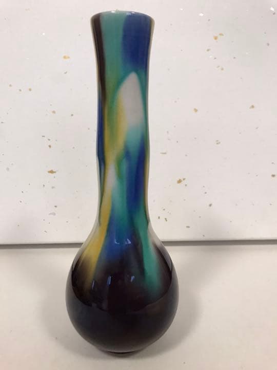 三代 人間国宝 徳田八十吉  (正彦銘)彩釉　花入　21.5㎝ 管理T34