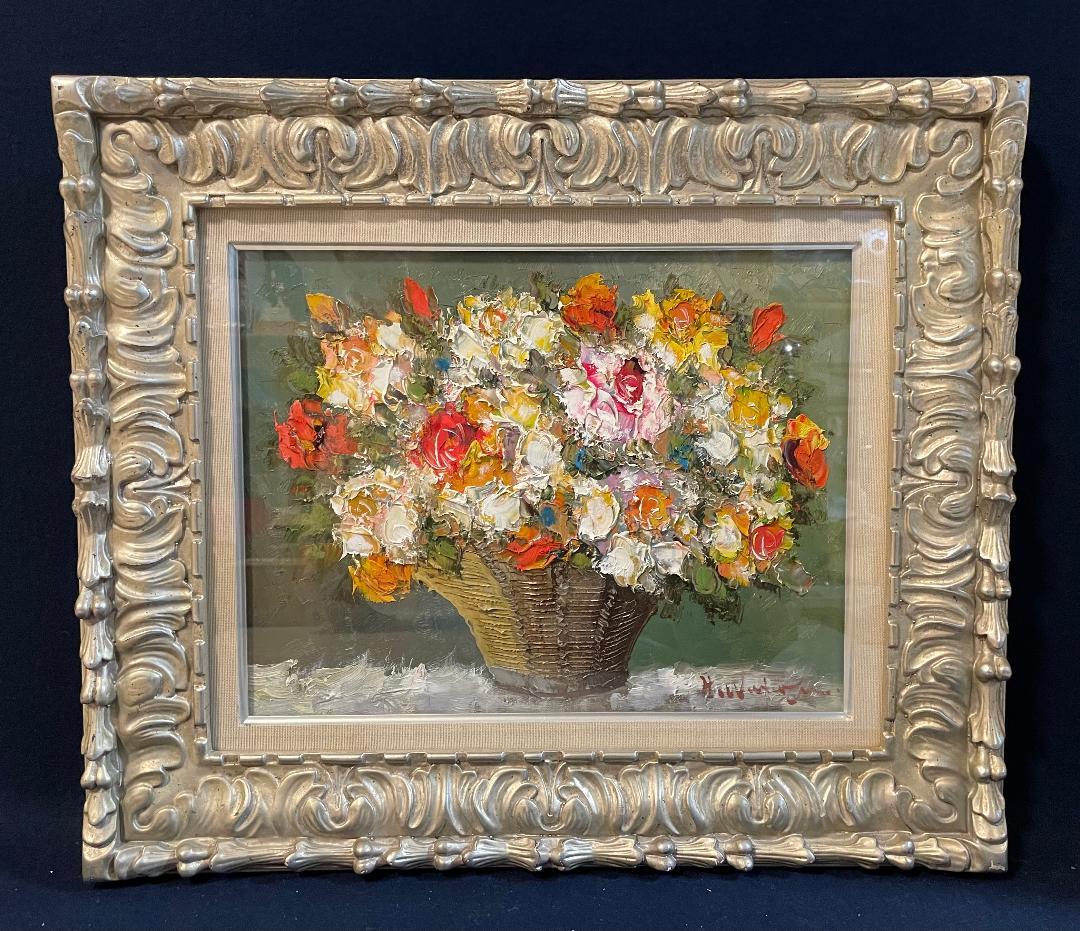 「真作」渡部ひでき「薔薇」静物画　油彩画　額装　サイン有り　F6号