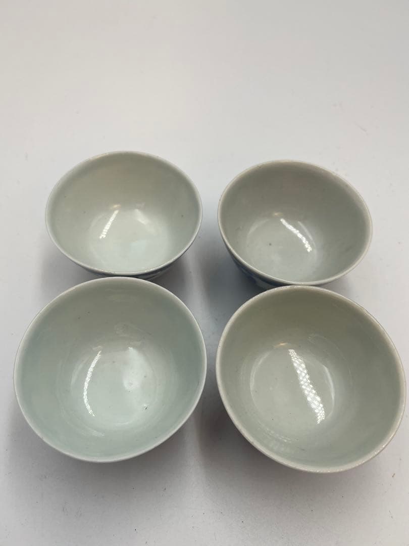 中国 清朝古染付 小振 煎茶碗 4客 唐物 玉露茶碗 茶器 茶道具 煎茶道具