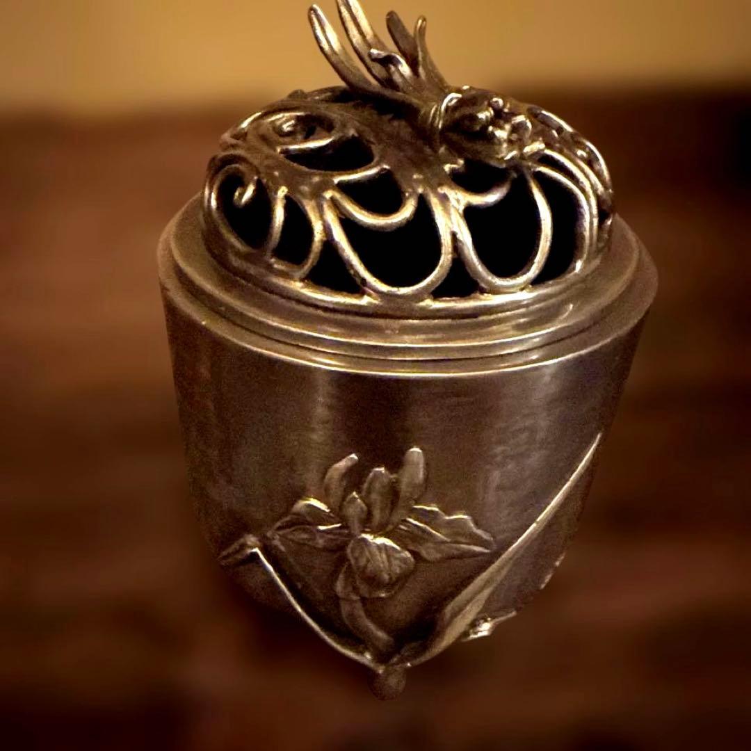 銀製香炉　高岡銅器須賀月芳　銀乃雫未使用