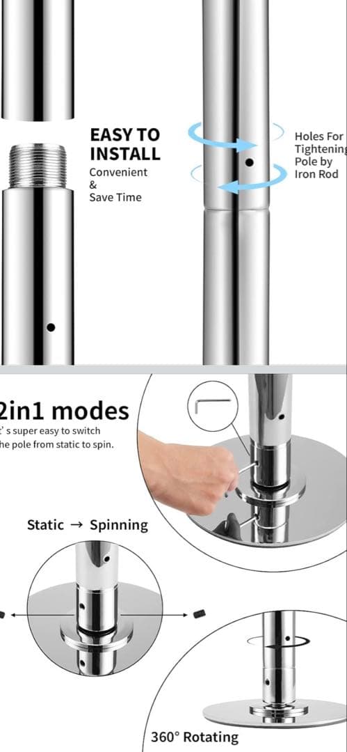 ポールダンス　練習用天井取り付け式ポール 2in1モード