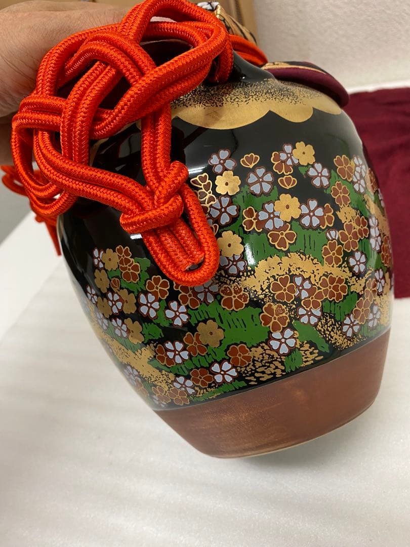 3-2418 九谷 色絵 吉野山図 茶壺 重要文化財写 野々村 仁清 玉泉堂