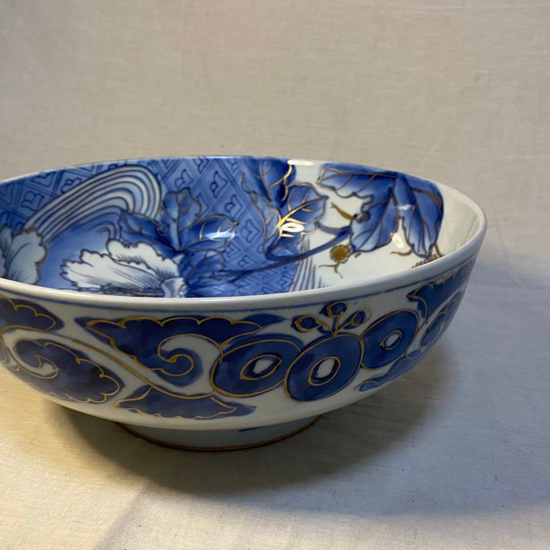 伊万里　古伊万里　大鉢　花鳥の図　染付　金彩