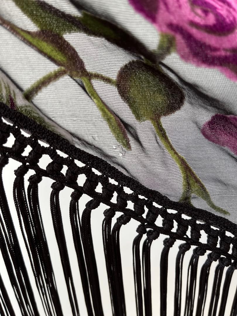 【アウトレット】フラメンコ　マントンシージョ　黒地xパープル花柄　ブラックフレコ