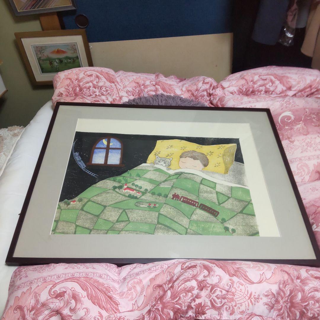 版画絵額 孫お休みなさい