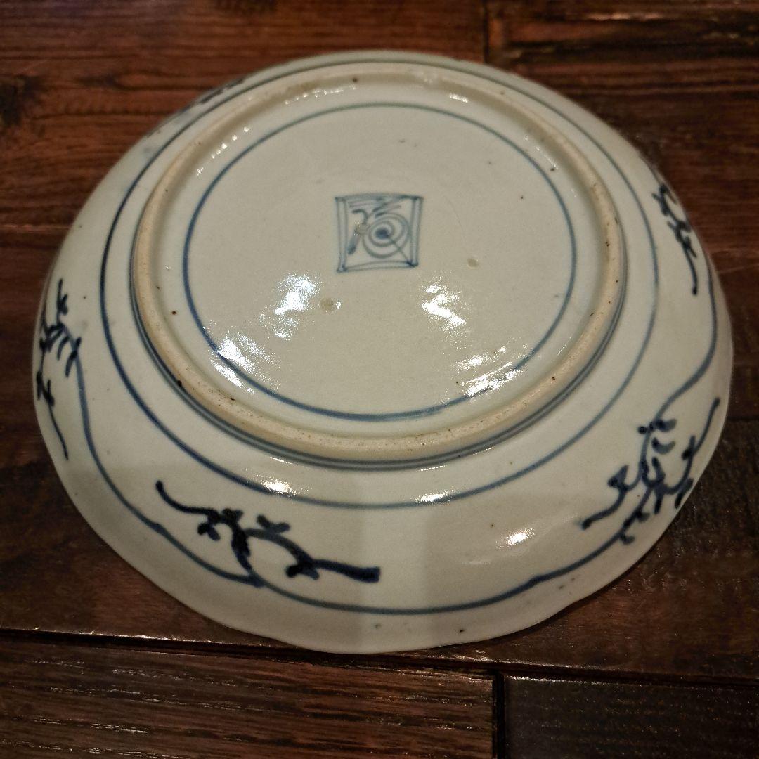 古伊万里　6寸皿　染付　角福　5客　呉須　五弁花　ブルー　有田焼