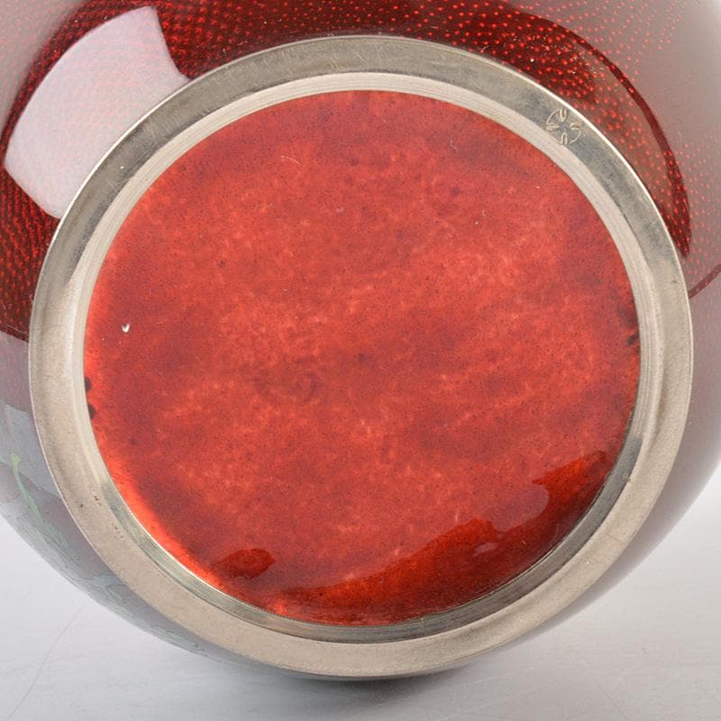 七宝焼　安藤七宝　赤透　花文　花瓶　C　6293