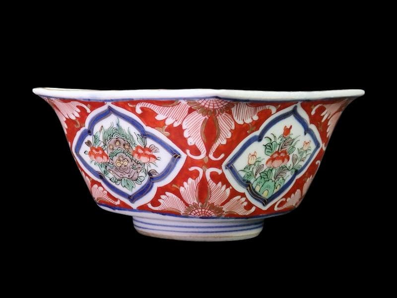 大聖寺伊万里　唐獅子牡丹の図　四方角向付　５客　N1114AS-CZy