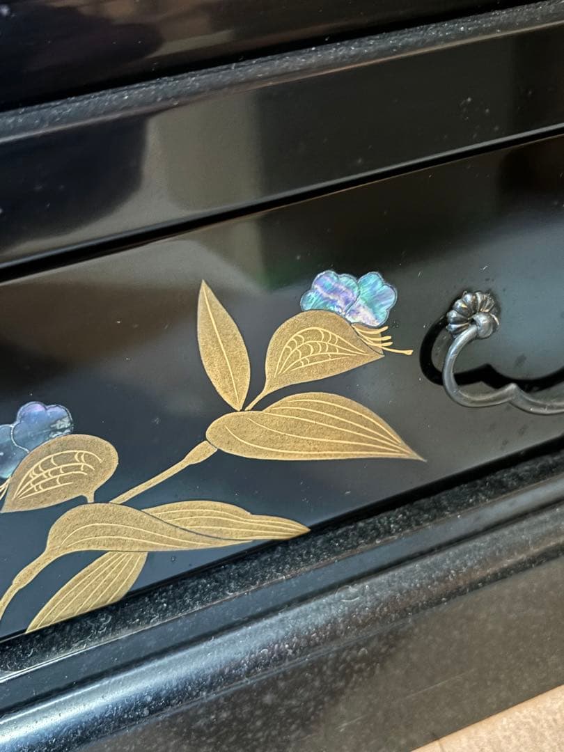 セール　井波唯志　輪島塗　梨地　蒔絵　牡丹　茶棚　金蒔絵　細密　螺鈿　日展作家