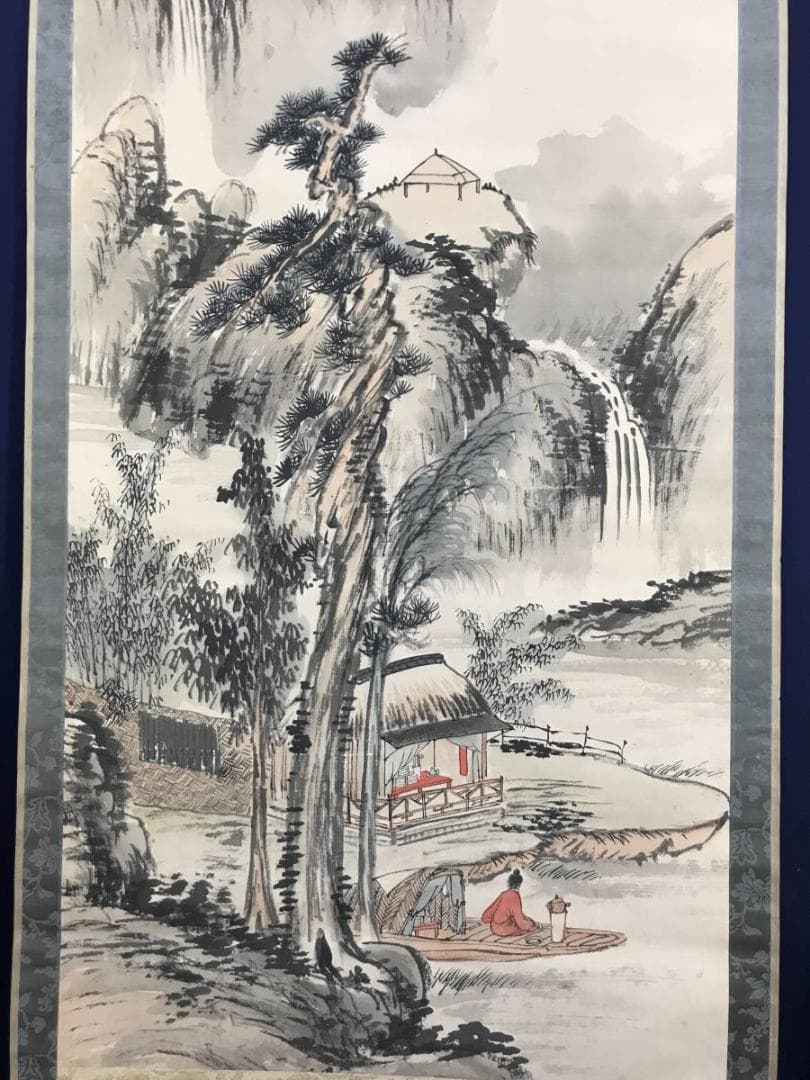 【真作】天野方壺/山水人物画賛/山水図/掛軸/名家伝来/AD-381