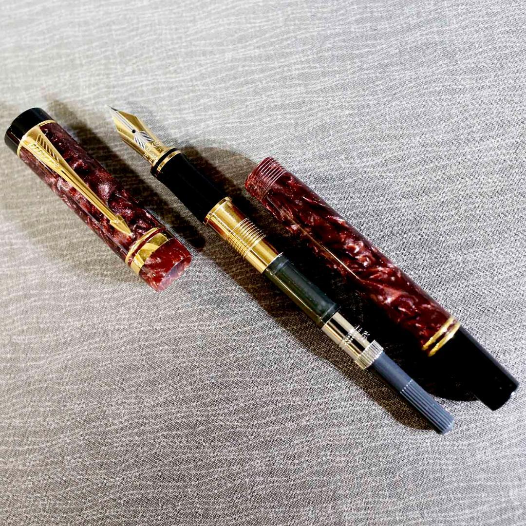 【美品 送料込み】パーカー 万年筆 デュオフォールド ボルドーマーブル