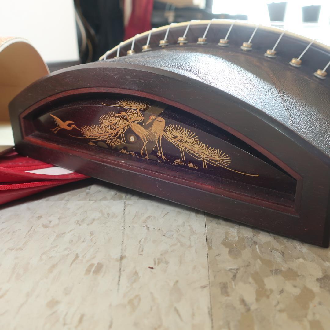 琴 13弦 綾杉彫り くり甲 透かし玉縁包み 全長約185cm 和楽器