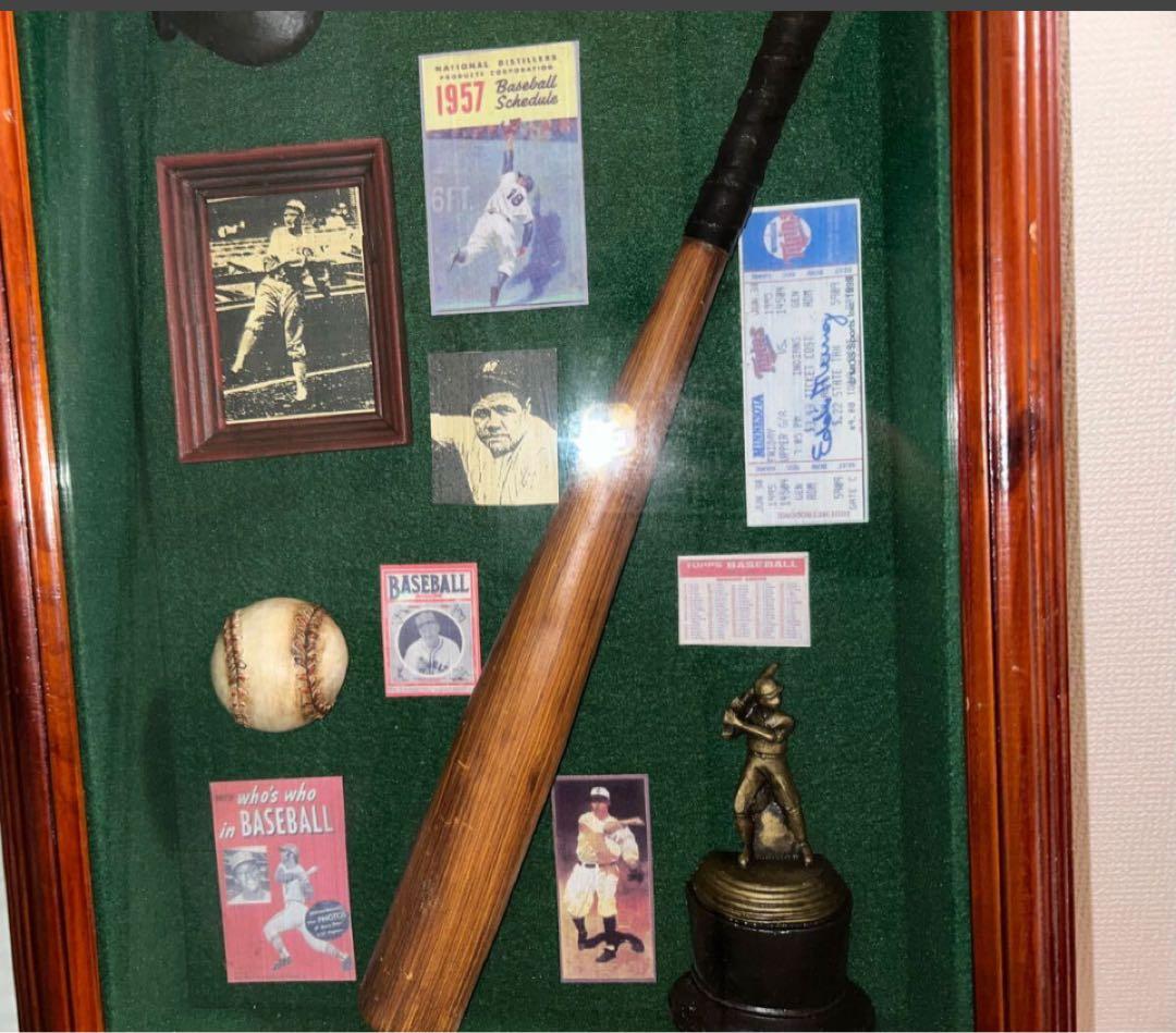 レトロ品 大リーグ ガラス額入り 記念品 ベーブ・ルース 1957