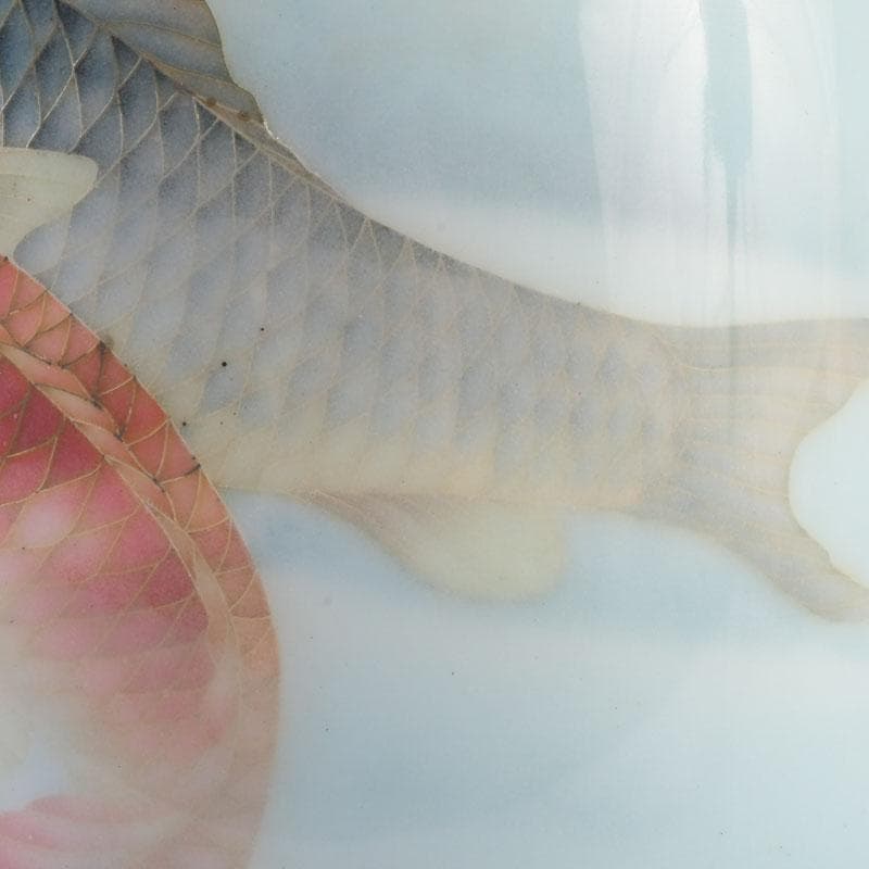 七宝焼　水色釉　双魚文　花瓶　V　9884