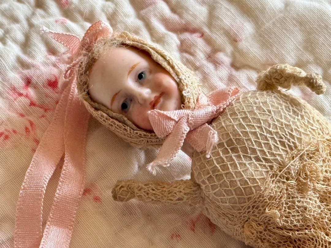 フランス　アンティーク　ドール　ピンクッション　ミニョネット