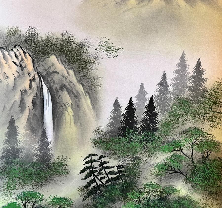 寿山 筆 招福山水画 掛軸 共箱 『 藻をかる 儲かる 』縁起物  金 財運