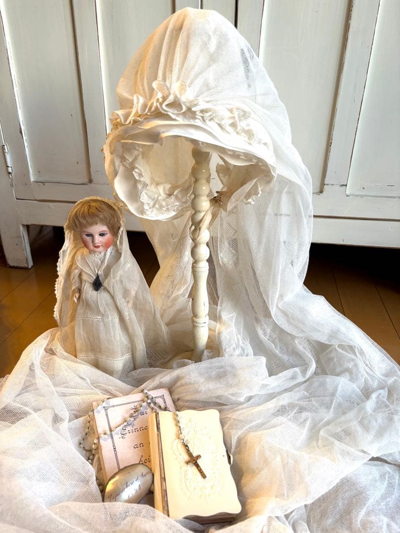 フランスアンティーク　セカンドコミュニオン　ヴェール　ボネ　初聖体拝領　ロザリオ
