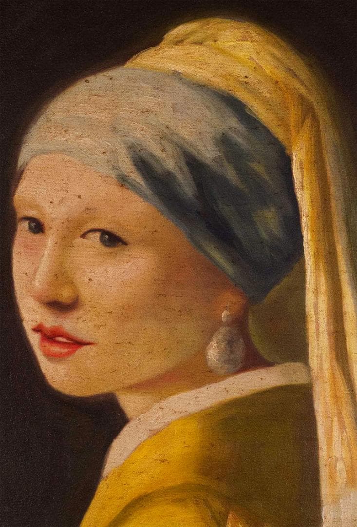 フェルメール　油彩　肉筆『耳飾りの少女』サイン　画廊シール　F6号　額　b636