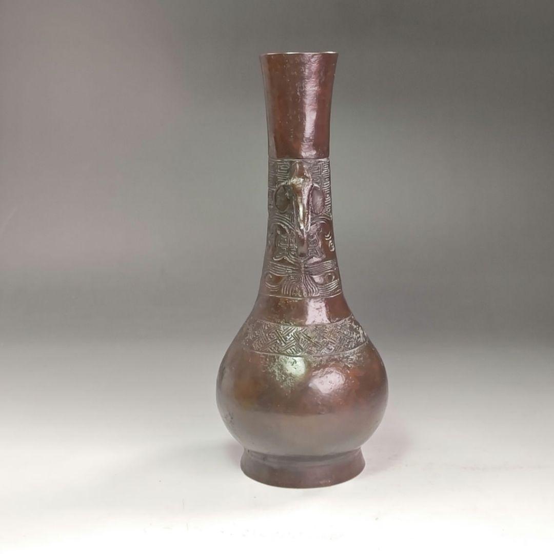 イ968 花入『唐銅風炉師　三代　一ノ瀬宗也』『胡銅写　象耳　花入　共箱』花器