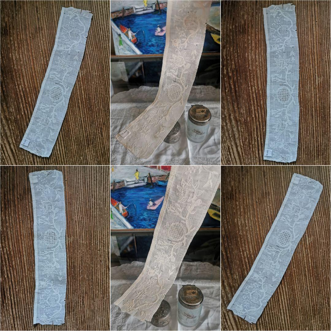 アンティーク ドレスデン or ブラーノレース 向日葵刺繍 上質リネン 美術館級