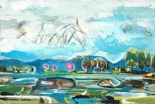 油絵 菅家令子 絵 絵画 インテリア 額付(黒) uF6-063003 田園風景