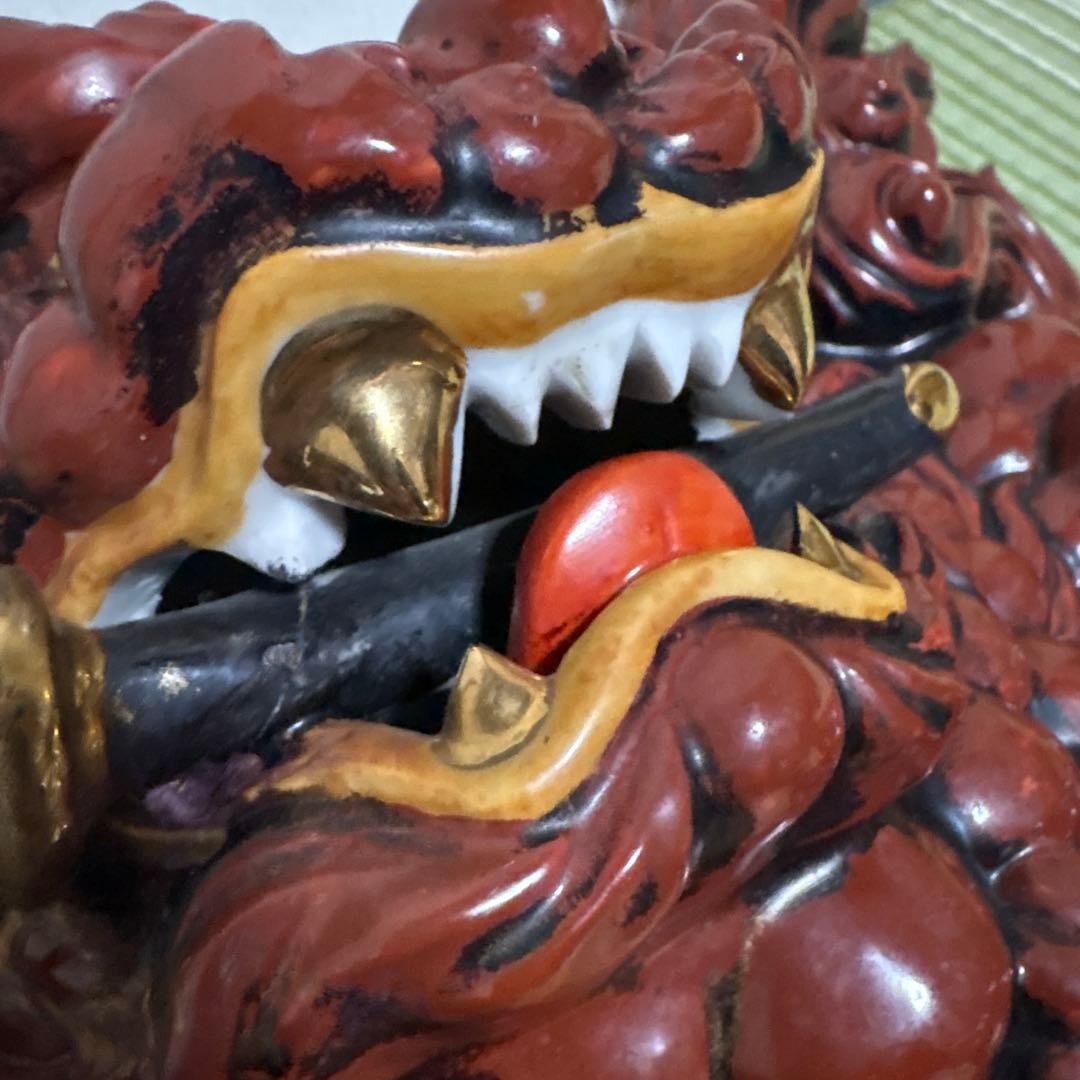 九谷焼 八幡窯 須栄義 獅子 金 赤 縁起物 魔除け　置物