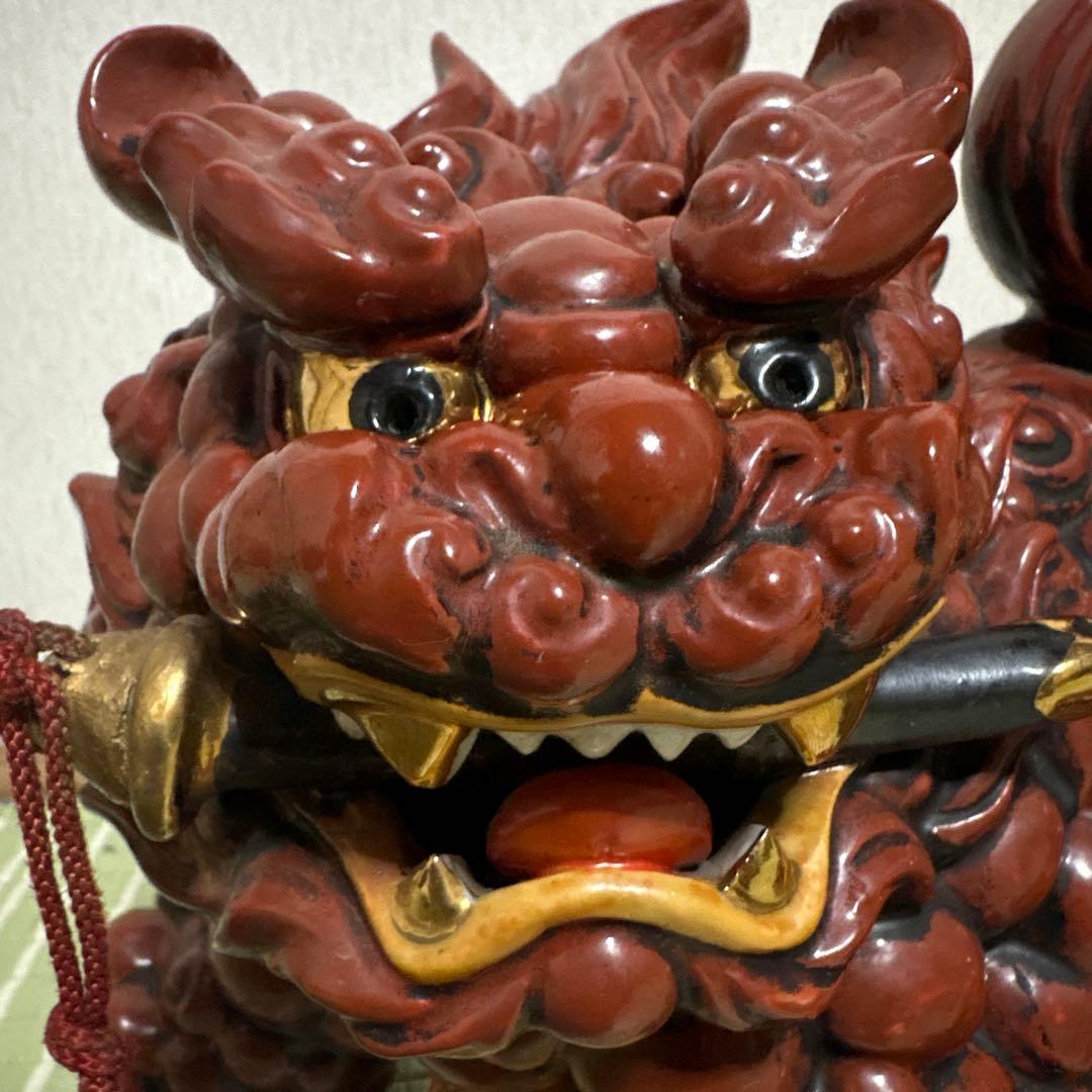 九谷焼 八幡窯 須栄義 獅子 金 赤 縁起物 魔除け　置物