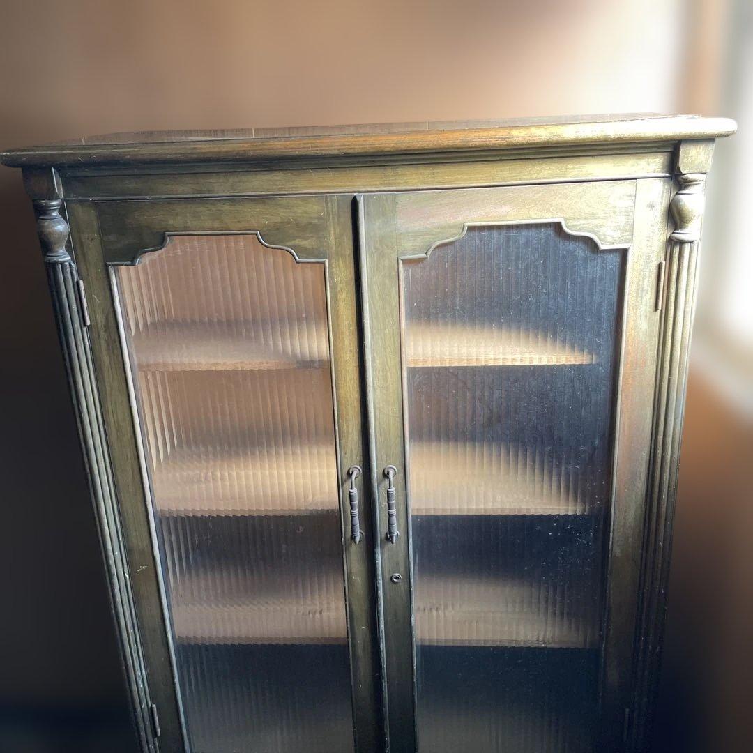 25日迄　ヴィンテージ　アンティーク　レトロ　木製モザイクガラス扉　キャビネット