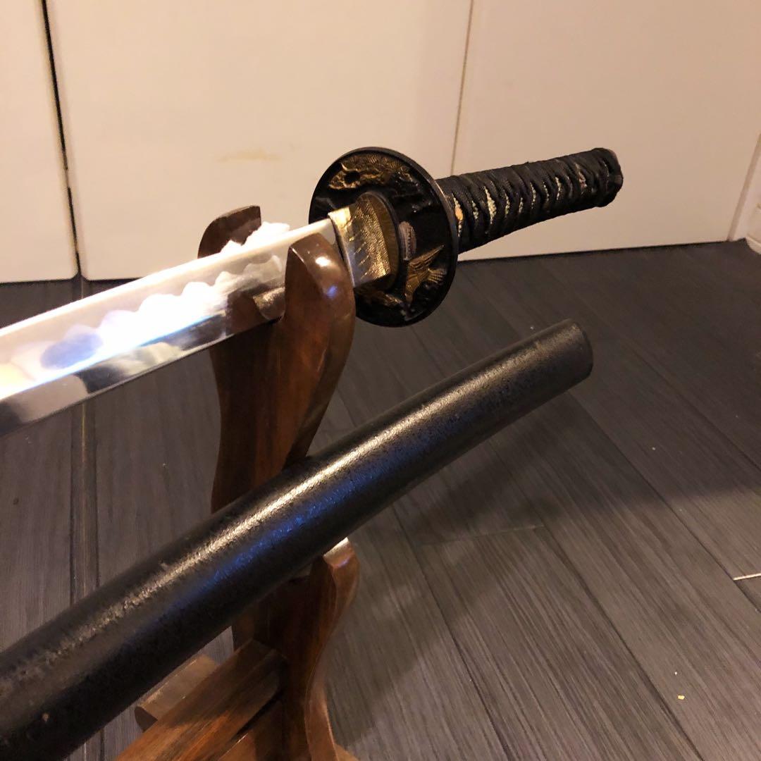 高級模造刀　黒拵え　居合刀　研波刃　合金　本格模擬刀