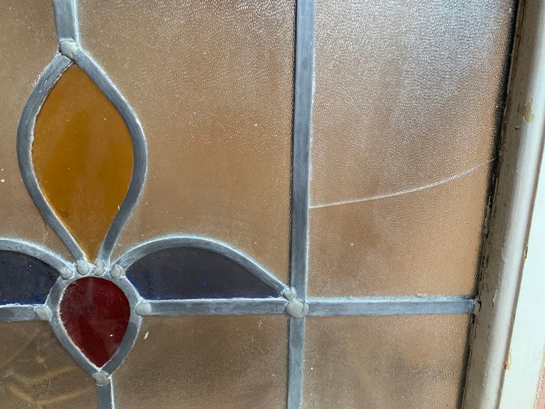 イギリスアンティーク　ステンドグラス窓枠　ペンキの禿げた木枠