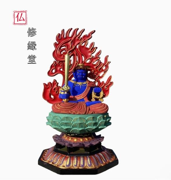 【修縁堂】珍品 彩繪 金箔 不動明王 木彫り 木彫仏像 不動明王 仏教工芸品