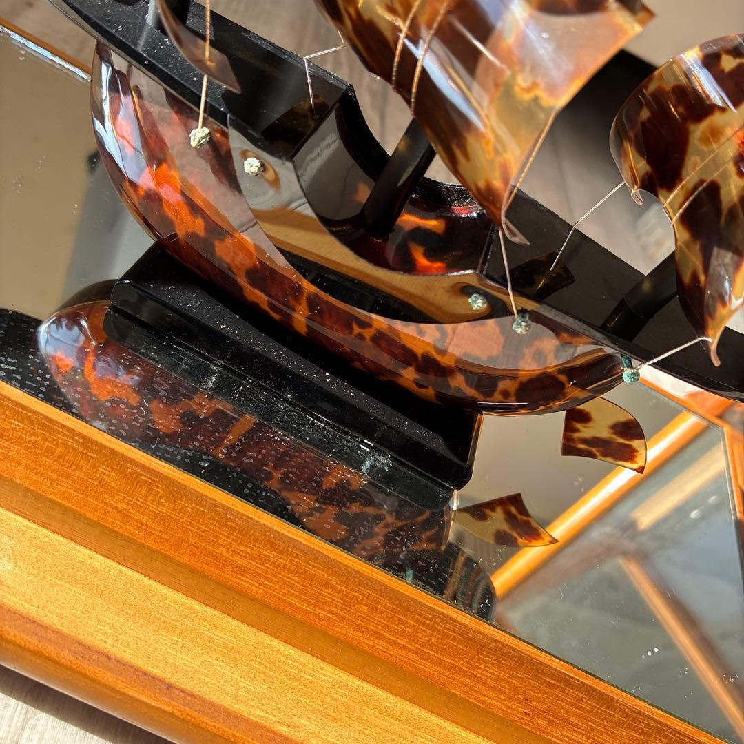 本べっ甲 帆船 オランダ船 ガラスケース入り 工芸品