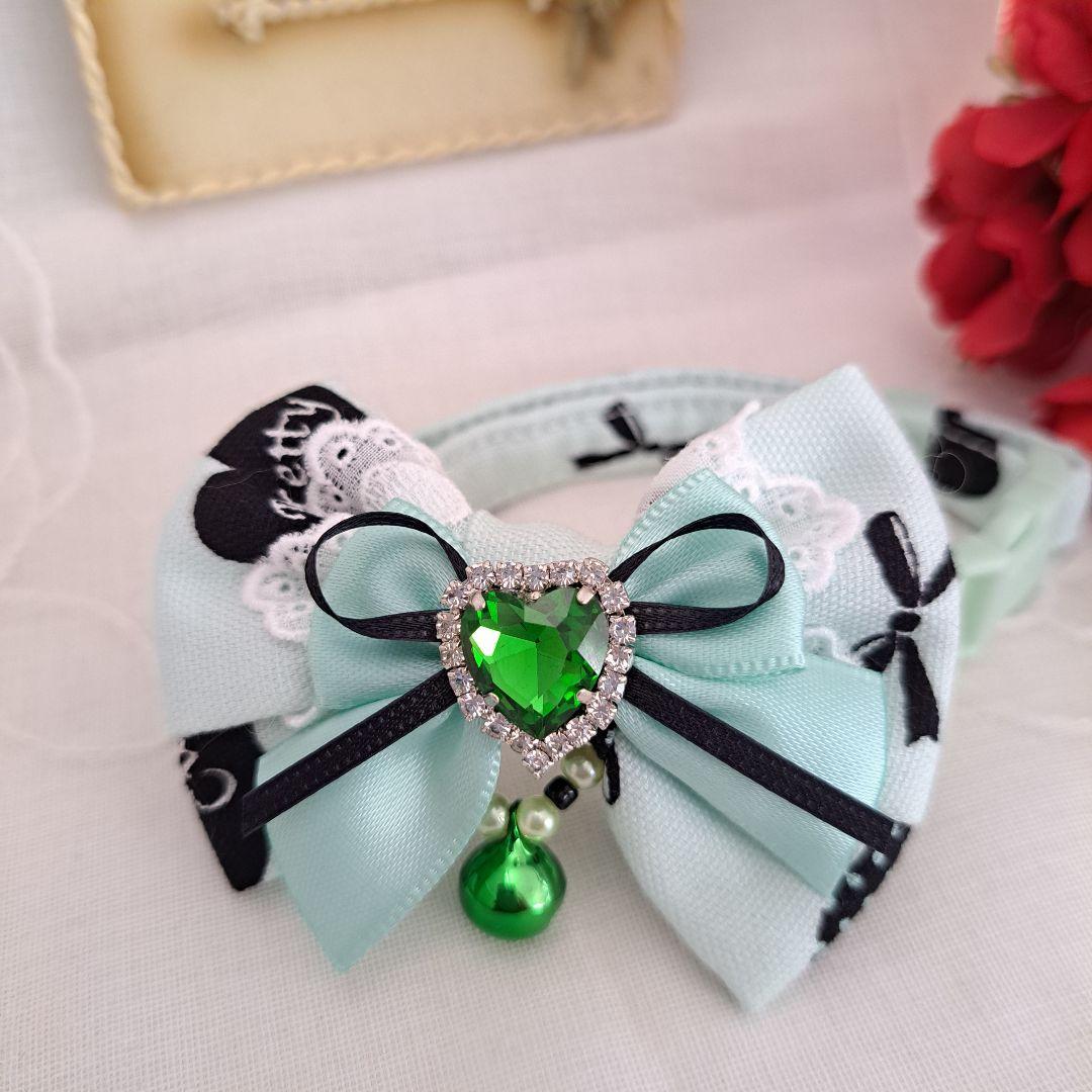 バレンタインハート柄(グリーン)わんちゃん猫ちゃん用首輪