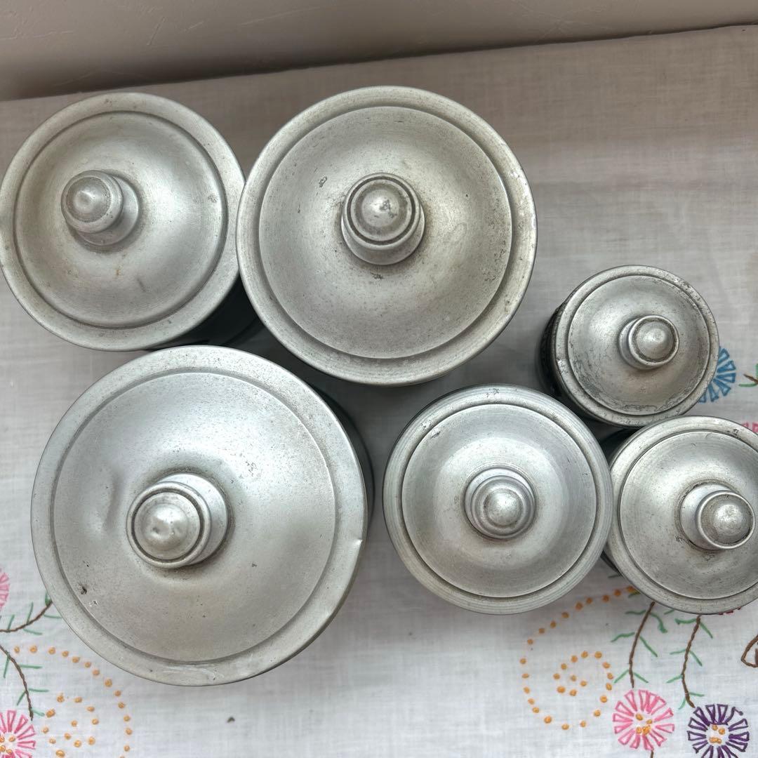 フランスアンティーク　アルミキャニスター6個セット