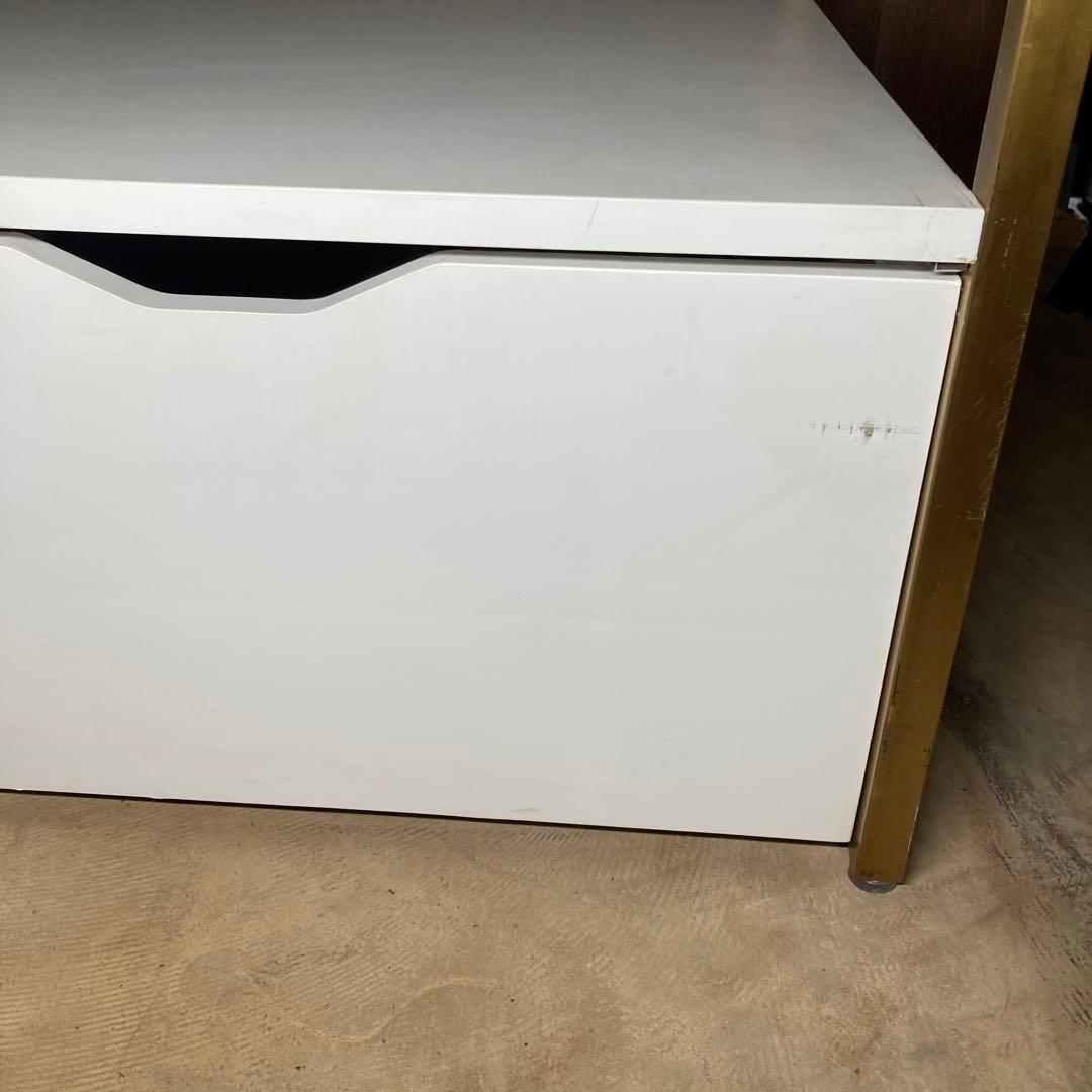 【引き取り限定】定価11万以上！店舗什器　トロッコ引き出し付き　３段テーブル