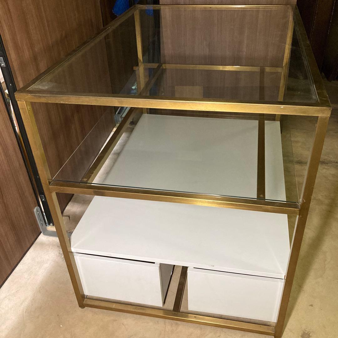 【引き取り限定】定価11万以上！店舗什器　トロッコ引き出し付き　３段テーブル