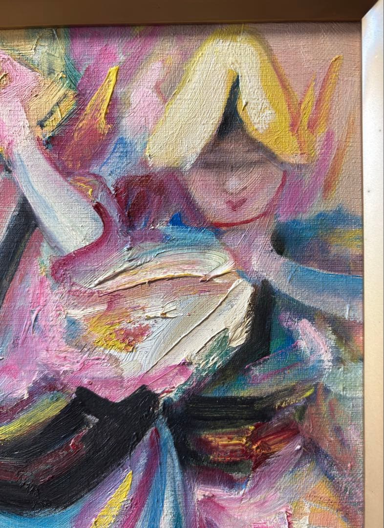 真作 露口曉星 油彩画「阿波踊り 歓舞」F4 直筆 サイン 額裏書き有り