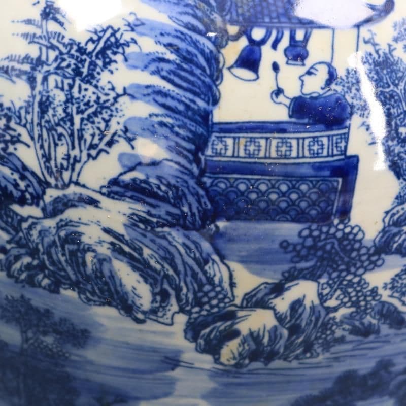 清康熙鯖山水人物獅子頭将軍缶 景徳鎮 陶磁器 装飾品 現代工芸品 美術品 置物