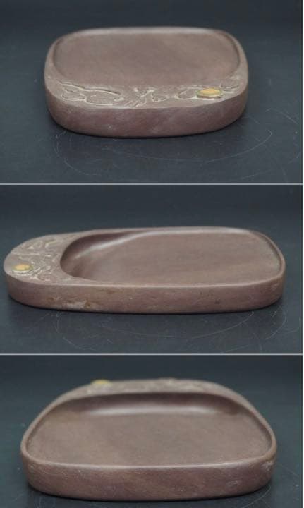 送料無料　未使用　時代物　花鳥彫刻端渓硯　石眼あり　書道具