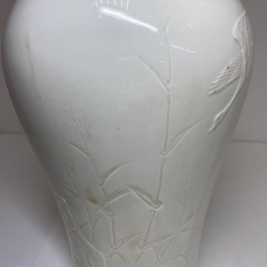 専用中国古玩　白磁花鳥図花瓶　高さ38㎝　東Y7-0210⑤タルサ